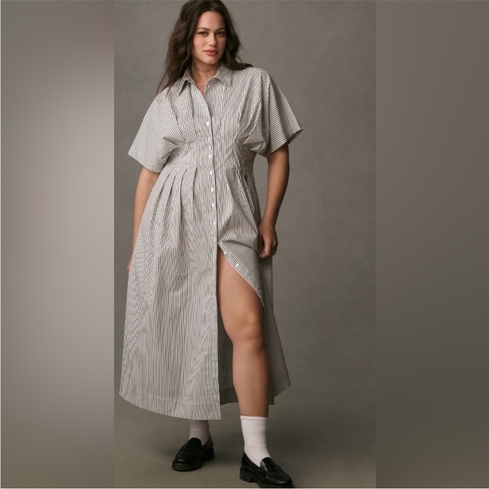Anthropologie x Exquise The Tobie Button-Front Pleated Shirt Dress Size 2X NWT